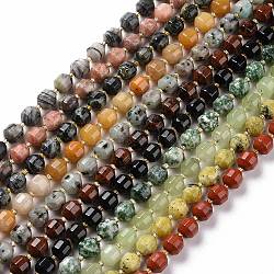 Natural Mixed Gemstone Beads Strands, with Seed Beads, Faceted Bicone Barrel Drum, 9~10mm, Hole: 1.2mm, about 29~32pcs/strand, 14.45~14.84 inch(36.7~37.7cm)