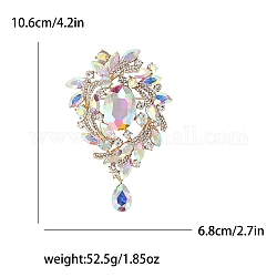 Glas-Strass-Blumenbrosche, Damenbekleidung, Schmuck, mit Leichtmetallstift, Kristall ab, 106x68 mm