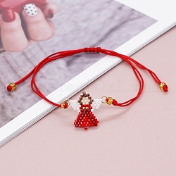 Amistad ángel telar patrón miyuki semillas pulseras de cuentas para mujeres, Nylon ajustable pulseras de abalorios trenzado del cordón, rojo, 11 pulgada (28 cm)