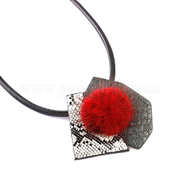 Hair Ball Pendant Necklaces, with Imitation Leather, A Brooch Amphibious, Colorful, 20.86 inch