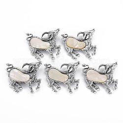 Sheep Alloy Brooch, Natural White Shell Lapel Pin with Loop for Backpack Clothes Pendant Jewelry, Cadmium Free & Lead Free, Antique Silver, PapayaWhip, 50x55x13mm, Hole: 7x4.5mm, Pin: 0.7mm