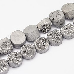 Galvanisierte natürliche druzy Quarzkristallkornstränge, Flachrund, Silbern Plattiert Versilbert, 10.5x6~8 mm, Bohrung: 1 mm, ca. 20 Stk. / Strang, 8 Zoll