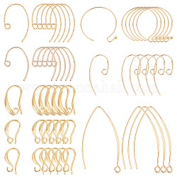 PH PandaHall 64PCS 18k Gold Plated Earring Hooks, 8 Style French Ear Wire Golden Fishhook Hoop with Loop Brass Earring Earring Findings for DIY Men Women Dangle Earrings Jewelry Craft Making