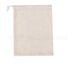 Pochettes de rangement rectangulaires en coton, sacs à cordon avec emembouts de cordon en plastique, blanc antique, 30x19 cm