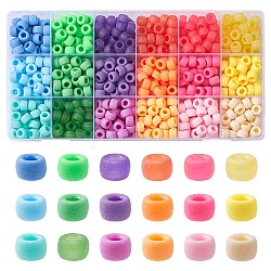 810 pièce de perles en plastique opaques et transparentes de 18 styles, mat, baril, couleur mixte, 9x6mm, Trou: 3.8mm, environ 45 pcs / style