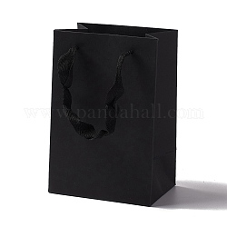 Sacs en papier kraft, avec poignées en ruban, sacs-cadeaux, sacs à provisions, rectangle, noir, 18x12x8.6cm; pli : 18x12x0.4cm