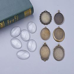 Making ciondolo fai da te, cabochon pendenti in lega di stile tibetano e cabochon in vetro trasparente, bronzo antico, 52x33x6mm, Foro: 4 mm