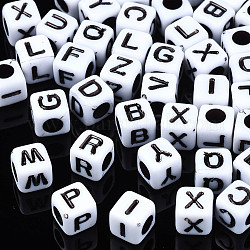 Perles acryliques opaques, cube avec alphabet, lettres mixtes aléatoires, 6x6x6mm, Trou: 3mm, environ 2995 pcs/500 g