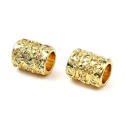 Brass European Beads, Large Hole Beads, Long-Lasting Plated, Lead Free & Cadmium Free, Column with Flower Pattern, Real 18K Gold Plated, 10x8mm, Hole: 5mm