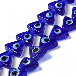 Abalorios de murano hecho a mano mal de ojo hebras, triángulo, azul medio, 10~12x13~13.5x3.5~4mm, agujero: 1.2 mm, aproximamente 36 pcs / cadena, 16.42 pulgada (41.7 cm)