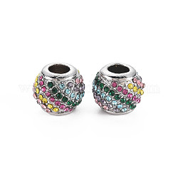 Rack Plating Alloy European Beads, with Rhinestone, Large Hole Beads, Cadmium Free & Nickel Free & Lead Free, Rondelle, Platinum, Colorful, 11x9.5mm, Hole: 4mm