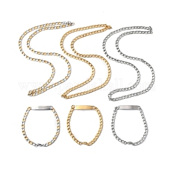 201 collier gourmette en acier inoxydable et bracelet à maillons rectangles, ensemble de bijoux pour hommes femmes, couleur mixte, 23-1/4 pouce (59 cm), 8-1/2 pouce (21.5 cm), 2 pièces / kit