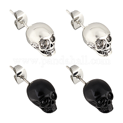 ANATTASOUL 2 Pairs 2 Colors Gothic Alloy Skull Stud Earrings for Women, Mixed Color, 7x8mm, Pin: 0.8mm, 1 Pair/color