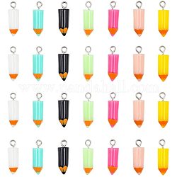 Pendentifs en résine, avec les accessoires en fer, crayon, platine, couleur mixte, 23x7.5mm, trou: 2mm 7 couleurs, 4 pcs / couleur, 28 pcs / boîte