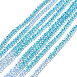 2 Farben transparente Glasperlenstränge, segmentierte mehrfarbige Perlen, facettiert, Runde, Zyan, 2 mm, Bohrung: 0.5~0.6 mm, ca. 184~211 Stk. / Strang, 15.28~15.75 Zoll (38.8~40 cm)