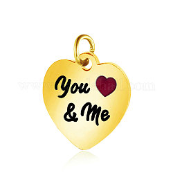 304 Stainless Steel Enamel Charms, with Jump Rings, Polished, Heart with You & Me, Golden, 12.5x12x1mm, Hole: 2.5mm