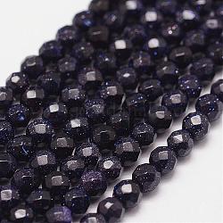 Synthetische blauen goldstone Perlen Stränge, gefärbt und erhitzt, facettiert (64 Facetten), Runde, 6 mm, Bohrung: 1.2 mm, 64 Stk. / Strang, 15.7 Zoll