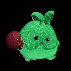 Ornamento di coniglio in resina luminosa, decorazione per display con coniglietto di cartone animato minifigure che si illumina al buio, acqua, 22x23x17mm