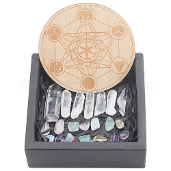 Kit de principiantes de chakra, meditación piedras preciosas piedras curativas, con placa de madera natural, dones espirituales para mujeres, 9~46x8~17mm