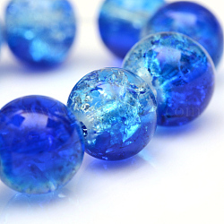 Hornada de vidrio pintadas crujido hebras de abalorios, redondo, azul, 6mm, agujero: 1.3~1.6 mm, aproximamente 133 pcs / cadena, 31.4 pulgada