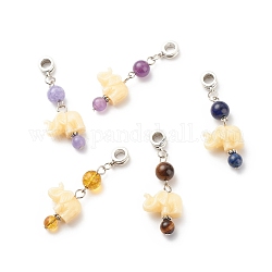 Opaque Resin and Natural Mixed Stone European Dangle Charms, Large Hole Pendant, withAntique Silver Tone Iron Alloy Findings, Elephant with Round, 47~50mm, Pendant: 23x17x8mm, Hole: 5mm