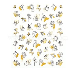 Pegatinas de uñas, autoadhesivo, para decoraciones con puntas de uñas, vara de oro, Patrón de las mujeres, 101x78.5mm