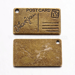 Rectangle Tibetan Style Pendants,Post Card, Cadmium Free & Nickel Free & Lead Free, Antique Bronze, 25x16x1mm, Hole: 2mm