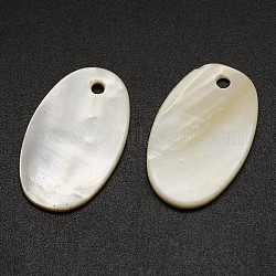 Eau douce ovale pendentifs coquille, blanc crème, 26x15x2mm, Trou: 2mm
