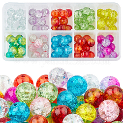 Perles de verre craquelées transparentes peintes à la bombe, ronde, couleur mixte, 10mm, Trou: 1.3~1.6mm, 10 couleurs, 10 pcs / couleur, 100 pcs / boîte