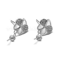 Accessoires de clous d'oreilles en 925 argent sterling, avec zircons, pour la moitié de perles percées, fleur, clair, platine, 17x9.5 mm, broches: 0.5 mm