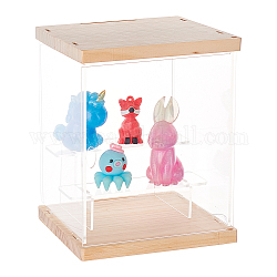 Boîtes de présentation en acrylique transparent à 3 étage, vitrine de figurines, avec une base de bois, pour poupée, stockage de figurines, clair, produit fini : 15x15x18cm, environ 10 pcs / ensemble