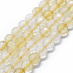 Chapelets de perles de citrine naturelle, facetté (64 facettes), ronde, 6mm, Trou: 0.8mm, Environ 62~67 pcs/chapelet, 15.16~15.55 pouce (38.5~39.5 cm)