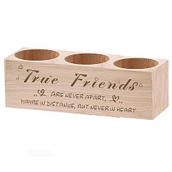 3 Loch Kerzenhalter aus Holz, Rechteck mit Wort wahrer Freund sind nie getrennt, Wort, 5.5x15x4.5 cm