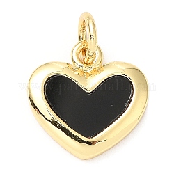 Acumular los charms del corazón de latón chapado, con cáscara y anillos de salto, Plateado de larga duración, sin plomo y el cadmio, real 18k chapado en oro, negro, 11.5x11.5x2mm, agujero: 3 mm