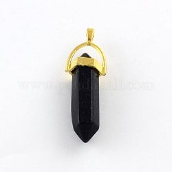 Synthetic Blue Goldstone Pendants with Alloy Findings, Golden, 40~42x8x8mm, Hole: 2mm