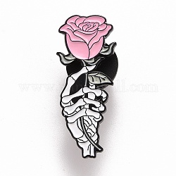 Скелет руки с булавкой из розовой эмали, значок сплава хэллоуина для одежды рюкзака, электрофорез черный, розовые, 30.5x12x1.5 мм, штифты : 1.1 мм