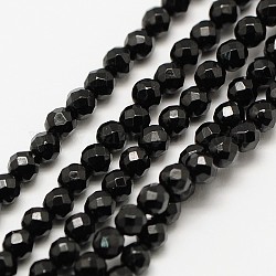 Filamenti di perline naturali spinello nero, tondo sfaccettato, 3mm, Foro: 0.8 mm, circa 136pcs/filo, 16 pollice