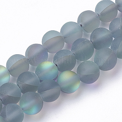 Synthetic Moonstone Beads Strands, Holographic Beads, Dyed, Frosted, Round, Light Sea Green, 8mm, Hole: 0.7mm, 47~48pcs/strand, 15 inch