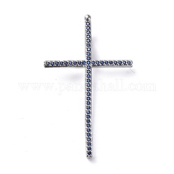 Ottone micro spianare pendenti zirconi, croce, blu, platino, 37x22.5x2mm, Foro: 1.5x4 mm