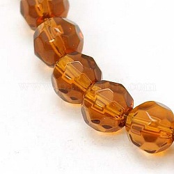 Faceted Glass Round Beads Strands, Brown, about 6mm in diameter, hole: 1mm, about 50pcs/strand, 13 inch/Strands