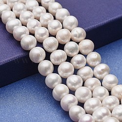 Brins de perles de culture d'eau douce naturelles, pomme de terre, blanc, 9~10.5x8~9.5mm, Trou: 0.5mm, Environ 46 pcs/chapelet, 15.35~15.55 pouce (39~39.5 cm)