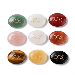 Natural & Synthetic Mixed Gemstone Healing Massage Palm Stones, Pocket Worry Stone, for Anxiety Stress Relief Therapy, Oval with Triple Moon, 33x43x11~12mm