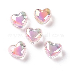 Transparent Acrylic Beads, Bead in Bead, AB Color Plated, Heart, Pink, 19x21.5x14mm, Hole: 3.5mm