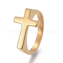 304 палец кольца из нержавеющей стали, крестик, золотые, Размер 7~12, 17~22 мм
