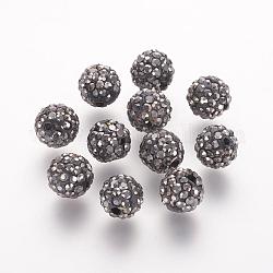 Polymer Ton Strass Perlen, Klasse A, Runde, pflastern Discokugel-Korn, Hematit, 10x9.5 mm, Bohrung: 1.5 mm