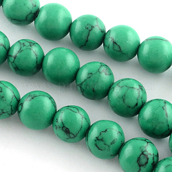 Chapelets de perles rondes en pierre de turquoise synthétique, teinte, vert de mer moyen, 6mm, Trou: 1mm, Environ 65 pcs/chapelet, 15 pouce