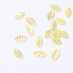 Plastic Paillette Links, Sequins Beads, Leaf, Champagne Yellow, 8.5x4.5x0.5mm, Hole: 1mm, about 30000pcs/500g