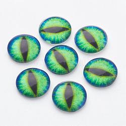 Cabujones de vidrio estampados con ojo de dragón de media caña, primavera verde, 12x4mm