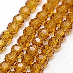 Glass Beads Strands, Faceted, Round, Goldenrod, 6mm, Hole: 1.2mm, about 88~91pcs/strand, 19.49 inch~20.08 inch(49.5~51cm)