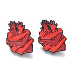 Broches créatives en alliage de zinc, épingle en émail, avec des embrayages papillon en fer ou des embrayages en caoutchouc, électrophorèse couleur noire, forme de coeur anatomique, rouge, 30x20mm, pin: 1 mm